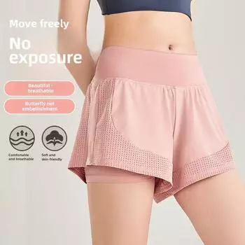 Женские быстросохнущие шорты для йоги и спортзала — свободные, защищающие от воздействия окружающей среды, дизайн «два в одном» XL чёрный