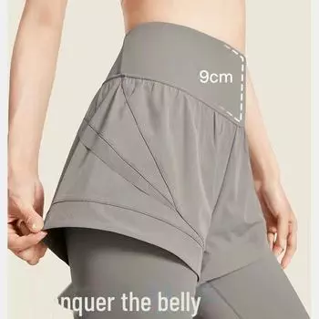 Женские быстросохнущие штаны для йоги с высокой талией - имитация двухкомпонентных брюк для фитнеса с подъемом бедер XXL 136-150 jin серый