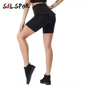 Женские быстросохнущие спортивные леггинсы для йоги с высокой талией и набедренными карманами для фитнеса, шорты