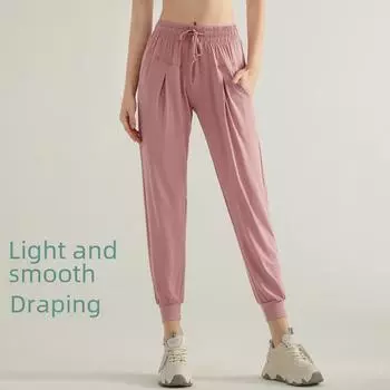Женские быстросохнущие свободные штаны для йоги с завязками - Nine-Point Running Fitness Trousers Medium