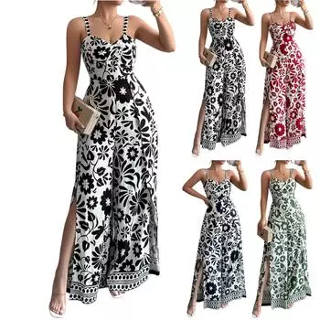 Женские цельные брюки Temperament Elegant Twisted Printed Suspenders Широкие цельные брюки XL чёрный