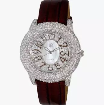 Женские часы Adee Kaye Bello Collection Crystal Accents с белым перламутровым циферблатом и кварцевым механизмом AK2117-LBN