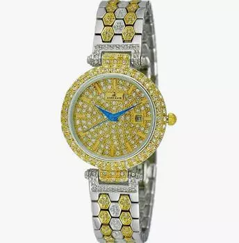 Женские часы Adee Kaye Finess Collection с кристаллами, золотистый циферблат, кварцевые AK2526-L2G
