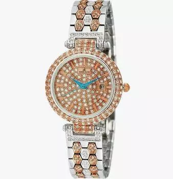 Женские часы Adee Kaye Finess Crystal Accents с циферблатом золотого тона, кварцевые AK2526-L2R