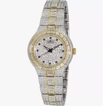 Женские часы Adee Kaye Fussy G-2 Collection с бриллиантовыми акцентами и паве на циферблате, кварцевые, AK2525-L2G