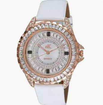 Женские часы Adee Kaye Mondo G-3 Collection с кристаллами, циферблат цвета солнечных лучей, латунь с родиевым покрытием, кварцевые AK2727-R