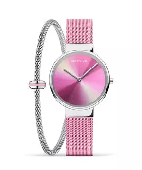 Женские часы BERING с браслетом Charity Model, розовый ремешок из нержавеющей стали и сапфировое стекло, комплект часов и браслета TIME IS LIFE 19031-999-GWP, подлинные