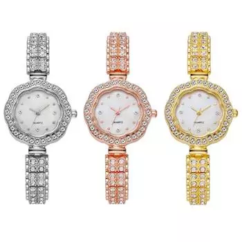 Женские часы-браслет Plum Flower Quartz Watch со стразами Женские наручные часы золотой