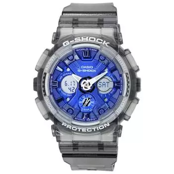 Женские часы Casio G-Shock полупрозрачные серые аналоговые цифровые кварцевые GMA-S120TB-8A 200M синий