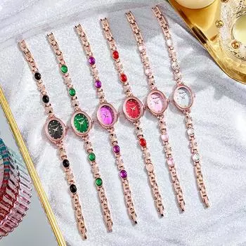 Женские часы-цепочка с браслетом, кварцевые наручные часы со стразами, женские часы зелёный