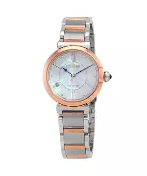 Женские часы Citizen L Series с бриллиантовым акцентом, двухцветный перламутровый циферблат из нержавеющей стали Eco-Drive EM1074-82D