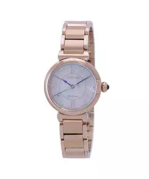 Женские часы Citizen L Series с бриллиантовым акцентом из розового золота из нержавеющей стали с перламутровым циферблатом Eco-Drive EM1073-85Y мать жемчужного