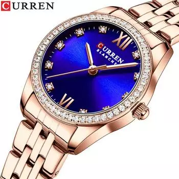 Женские часы CURREN Компактные и тонкие модные водонепроницаемые кварцевые часы со стальным ремешком
