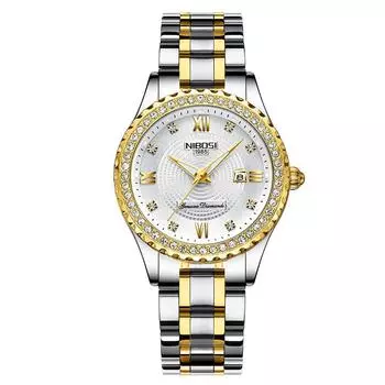 Женские часы Diamond Arm Watch женские водонепроницаемые аналоговые кварцевые брендовые стильные повседневные деловые классические дата флуоресцентное золото нержавеющая сталь женские