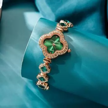 Женские часы Four Leaf Clover Fashion Luxury из нержавеющей стали с зеленым браслетом зелёный