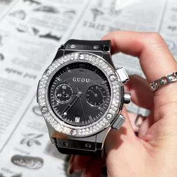 Женские часы Ins Style Personality Simple Silicone Remesh Simple Multifunction Calendar Rhinestone Women Watch