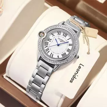 Женские часы Leonidas с инкрустацией бриллиантами, водонепроницаемые кварцевые часы