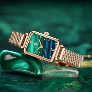 Женские часы, маленькие зеленые часы, простой темперамент, мода, мода, водонепроницаемые кварцевые часы, студенты