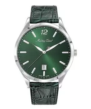 Женские часы Mathey-Tissot Urban с кожаным ремешком и зеленым циферблатом, кварцевые, D411AV зелёный