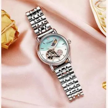 Женские часы механические часы из нержавеющей стали водонепроницаемые автоматические часы браслет дамы роскошные подарки Relogio розовый/ярко-розовый