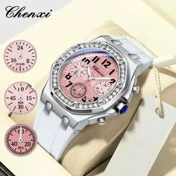 Женские часы многофункциональные с фазами Луны 6-стрелочные наручные часы водонепроницаемые светящиеся часы для женщин розовый