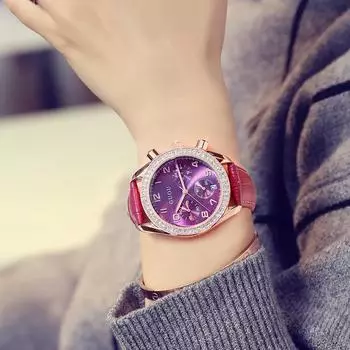 Женские часы многофункциональные три глаза с календарем кварцевые большой циферблат горный хрусталь модные часы для женщин