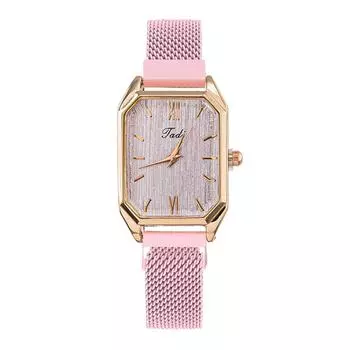 Женские часы Модные кварцевые часы с бриллиантами Популярные женские часы квадратной формы One Size розовый