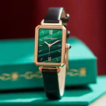 Женские часы, модные зеленые квадратные кожаные кварцевые часы, лучший бренд, роскошные водонепроницаемые женские наручные часы для подруги зелёный
