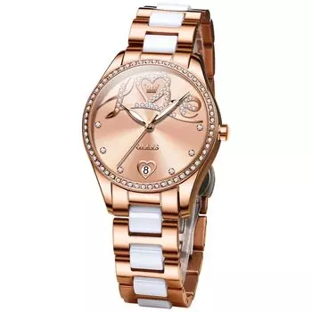 Женские часы OLEVS, Автоматические, Механические, Наручные часы, 3 АТМ, Японский механизм, Водонепроницаемые, Популярные, Циферблат с бриллиантами, Керамический ремешок, Высокое качество