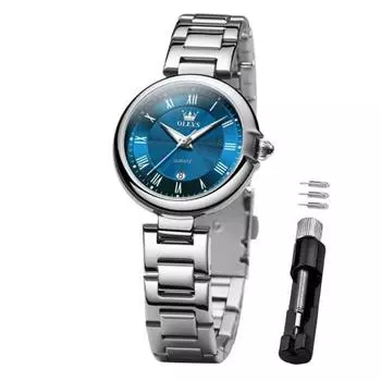 Женские часы OLEVS, кварцевые, симпатичные, легкие, из нержавеющей стали, водонепроницаемые, светящиеся, настоящие, женские, синие