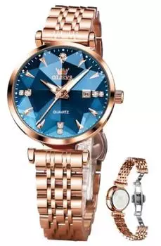 Женские часы OLEVS, кварцевые, симпатичные, простой циферблат, легко читаемые, дата, светящиеся, водонепроницаемые, подарок на День святого Валентина, часы для женщин, синие