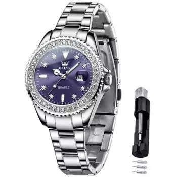 Женские часы OLEVS, нержавеющая сталь, японский кварц, бриллиантовый циферблат, светящиеся, легко читаемые, водонепроницаемые на глубине 30 м, популярные, милые, стильные, деловые, женские