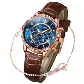 Женские часы OLEVS, популярные милые женские часы, стильные кварцевые наручные часы с кожаным ремешком и бриллиантами, водонепроницаемые, легкие, тонкие, светящиеся часы для женщин