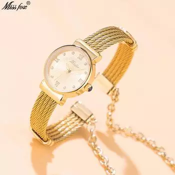 Женские часы премиум класса класса люкс с золотым браслетом, винтажные женские кварцевые часы с бриллиантами, водонепроницаемые, изысканные подарочные часы золотой