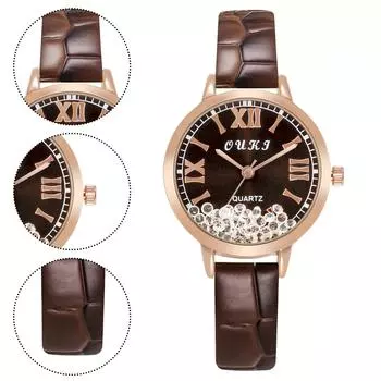 Женские часы Quicksand Rhinestone Watch Круглая шкала с циферблатом Женские кварцевые часы One Size коричневый