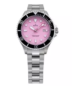 Женские часы Ratio FreeDiver Sapphire из нержавеющей стали с розовым циферблатом и кварцевым механизмом RTFL809 200M конфеты розовый