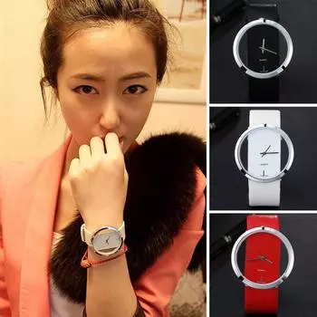 Женские часы с большим циферблатом, прозрачные полые скелетоны, простые наручные часы белый