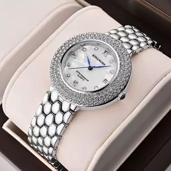 Женские часы с бриллиантами Серебряные часы Женские наручные часы Роскошные брендовые женские часы со стразами Браслет розового золота