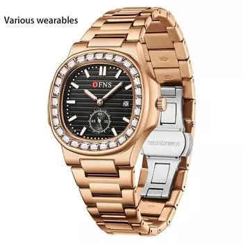 Женские часы с бриллиантами, водонепроницаемые, квадратные, с двумя стрелками и функцией Half Date, кварцевые часы