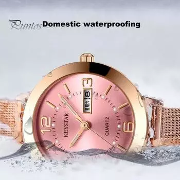 Женские часы с круглым циферблатом, водонепроницаемые календарные часы, устойчивый к царапинам тонкий ремешок, дизайн из декоративного сплава, женские кварцевые часы, модные аксессуары для женщин золотистый