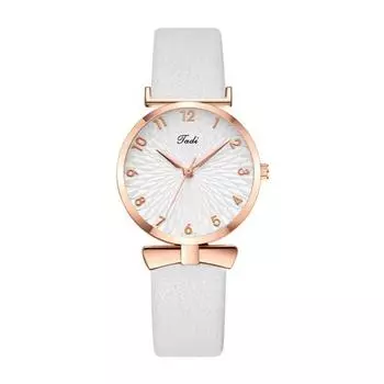 Женские часы с кварцевым механизмом, круглый циферблат, регулируемый ремешок из искусственной кожи, декор с бантом, проверка времени, высокая точность, женские повседневные наручные часы, часы для свиданий