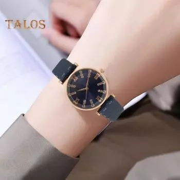 Женские часы с кварцевым механизмом, круглый циферблат, римские цифры, ремешок из искусственной кожи, контроль времени, высокая точность, женские наручные часы, часы для свиданий золотистый