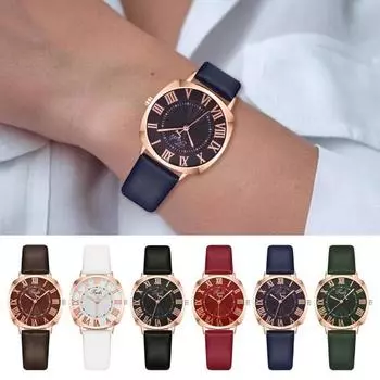 Женские часы с кварцевым механизмом, круглый циферблат, римские цифры, сплав, ремешок из искусственной кожи, высокая точность, женские наручные часы, аналоговые часы для свиданий