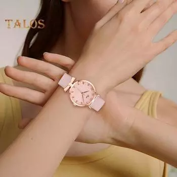 Женские часы с кварцевым механизмом, круглый циферблат, регулируемый ремешок из искусственной кожи, декор с бантом, проверка времени, высокая точность, женские повседневные наручные часы, часы для свиданий чёрный