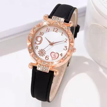 Женские часы с ремешком из искусственной кожи, кварцевые наручные часы с узором в виде сердца для дам, подарок коричневый