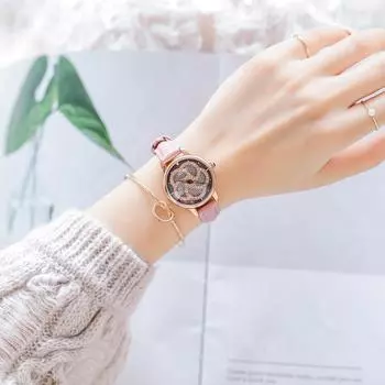 Женские часы с вращающимся циферблатом, женские модные женские часы со стразами и поясом