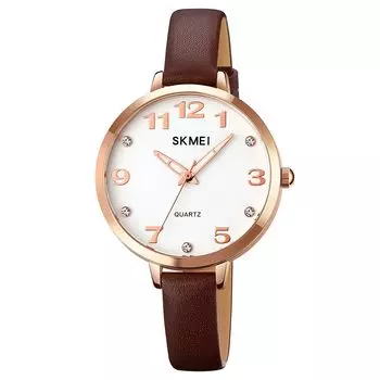 Женские часы SKMEI, Стильные, Простые, Кожаный ремешок, Наручные часы, Повседневные, Деловые, Ультратонкие, Легкие, Арабские цифры, Легко читаемый циферблат,