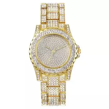 Женские часы со стальным ремешком, усыпанные бриллиантами, трехцветные золотые кварцевые часы из сплава со звездами и кристаллами золотой