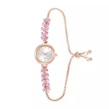 Женские часы со стразами и браслетом, регулируемый ремешок из искусственного жемчуга, круглый циферблат, женские повседневные наручные часы для торжественного платья, кварцевые модные ювелирные изделия, аксессуар розовый