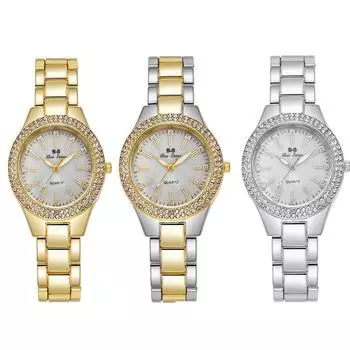 Женские часы со стразами на циферблате Кварцевые наручные часы Женские наручные часы золотой